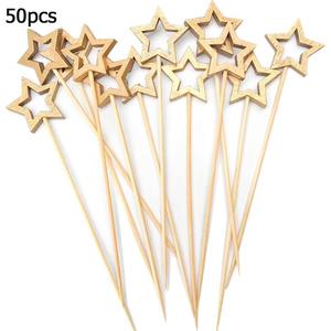 Bamboo Cocktail Stick, 50pcs/set Star Shaped Cocktail Picks, Food Picks for Fruits Appetizers Garnish, Party Fruit Skewer Sticks