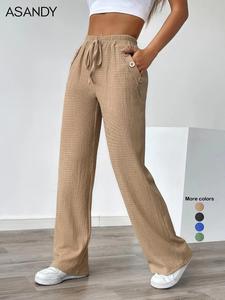 Women's Autumn Casual Tie Texture Pocket Pants, Comfortable Long Trousers for Daily Wear, Stylish Ladies' Fashion Apparel, Womenswear, Casual Basic Trousers
