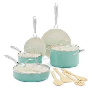GreenLife 12-Piece Cookware & Utensils Set | Ceramic | Non-Stick & Oven Safe | High-Quality Pans, Ideal for Home Cooking