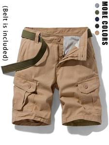 Men's Solid Color Cargo Shorts with Belt, Regular Fit Casual Fashion Comfy Utility Shorts for Summer, Men's Bottoms for Daily Wear