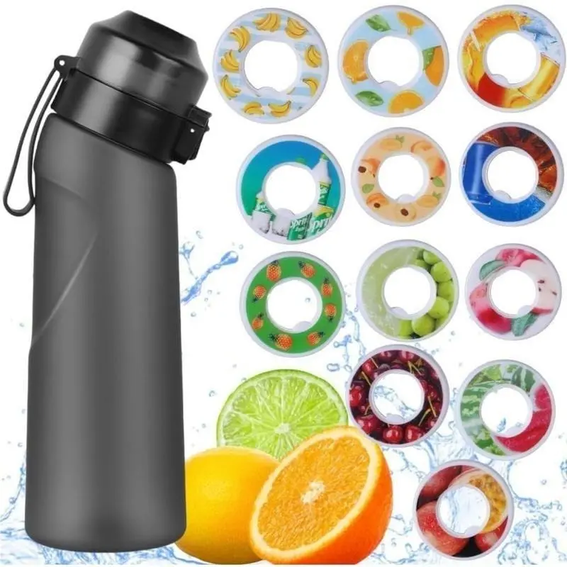 Air Water Bottle 5 Flavor Pods Up 22oz Fruit Fragrance Scented Water Cup BPA Free 0% Sugar For Outdoor Sports,Gifts From Friends (1 bottle Matte Black+5 scent pods)