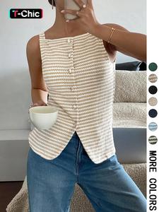 Women's Square Neck Tank Top, Casual Sleeveless Button Closure Top for Daily Wear, Ladies Clothes for All Seasons
