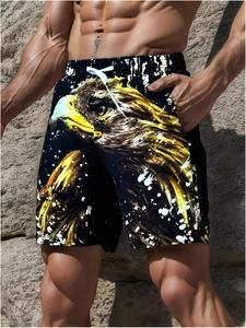 Men's Eagle Print Boxer Brief Swim Shorts, Regular Fit Casual Comfy Breathable Swim Shorts for Summer, Men's Swimwear for Beach Vacation
