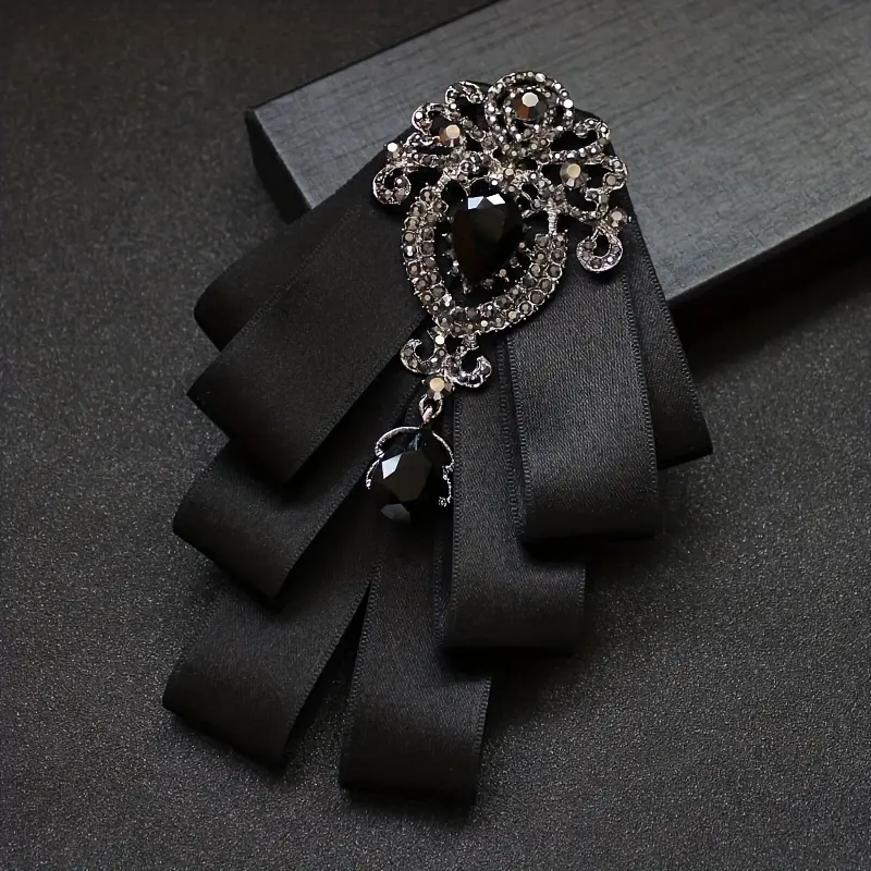 Elegant Men's Bow Tie with Rhinestone Accents and Ribbon Streamers, Polyester Non-Textile Weave, for Wedding Stage Performance Accessory