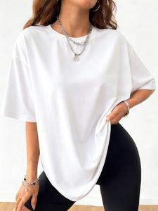 Summer Loose Fit Casual Basic Minimalist Women's T-Shirt, Plain Round Neck Short Sleeve, Drop Shoulder Design, Comfortable and Stylish Ladies Top, Casual Everyday Tops