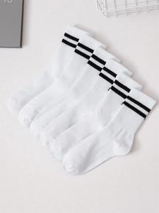 Women's 6 Pairs Striped Print Crew Socks, Casual Comfy Breathable Soft Cozy Mid Calf Socks for Gym Outdoor Daily, Women's Socks & Hosiery, Back To School Clothes, Versatile Street Style Womenswear, Workwear for Women, Quarter Socks