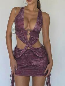 Women's All Over Print / Plain Cut Out Halter Dress, Fashion Casual Sleeveless Dress for Daily Outdoor Wear, Ladies Dress for Summer,  Holiday Dresses