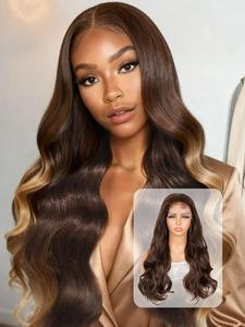 Lehan Synthetic Heat Resistant 13x6 Long Wave Wig, Pre-Bleached Hairline, 26 Inch Light Mixed, Natural Look for Women