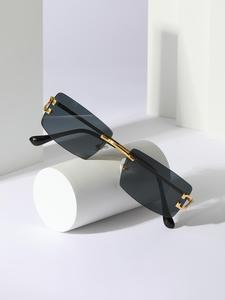 Ombre Square Rimless Sunglasses for Men, Summer 2024 Ombre Tinted Lens Sunglasses for Women, Suitable for Girls Birthday Gift, Ins Style Sunglasses for Men, Trendy Tinted Lenses Travel Essentials for Travel, Outdoor