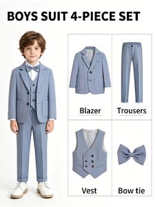 Bebekids Boys' 4-piece suit set with Vest, children's suit and dress set, British style children's Formal pure color suit, Solid color suits, boys' piano hosting performance wedding flower boy baby birthday banquet (excluding shirt) -23710