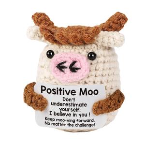 Positive Crochet Cow, Cute Cow Design Crochet Animal, Handmade Knitted Positive Cow Soft Stuffed Animal, Emotional Support Positive Knitting Animals, Plushies, Stuffed Animal Realistic Toys for Boys Toys for Girls Fun Kids Toys, Toddler Toys