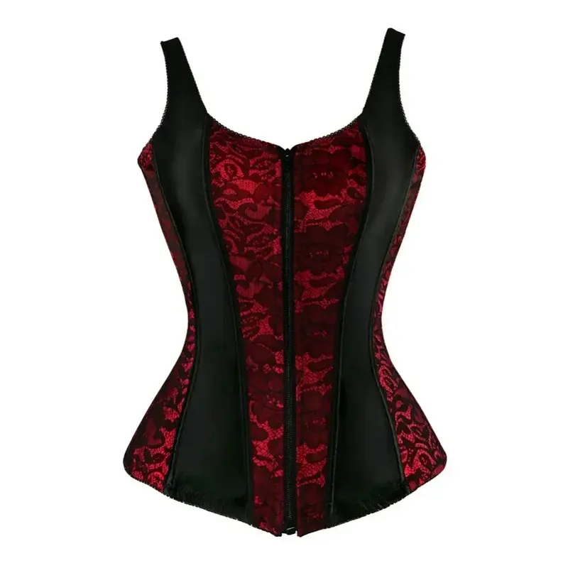 "Women's Vintage Brocade Corset with Straps – Overbust Lace-Up Bustier, Plus Size Victorian Waist Trainer, Floral Lace Corselet, Zipper Closure, Elegant Gothic Lingerie, Sexy Steampunk Vest Top for Party, Clubwear & Cosplay"