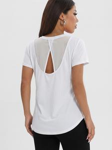 Women's Spring Summer Mesh Patchwork Short Sleeve Round Neck T-Shirt, Mesh Tennis Tops, Outdoor Tennis Baseball Sport Casual Daily Commute Wear