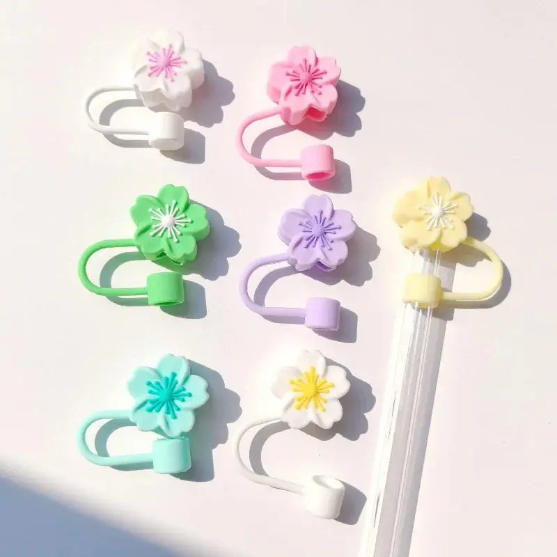 Flower Straw Cover Caps Silicone Straw Tips Lid 10mm Reusable Dust-Proof Straw Topper For Stanleys Cup Party Decor