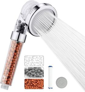 High Pressure Shower Head, 3 Spray Modes, 3-Stage Filtration, Water Softener for Hard Water Areas, Extra Filter & Rubber Plate Included