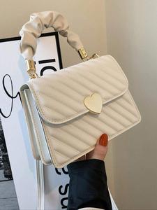 Fashion Simple Ladies Heart Shape Decoration Snap Button Square Shoulder Bag Handbag Sling Bag As Summer Outfits 2024, Casual Commuting Versatile Temperament Fashionable Bags   for Women Gift for Girlfriend