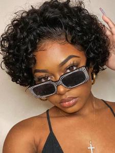 6 Inch Short Curly Wigs for Women, Fluffy Pre-plucked Hairline Human Hair Wigs, 13*1 Lace Front Wigs for Party, Daily Use