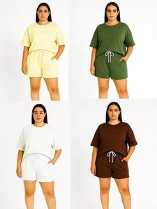 Findfashion Women's Short Sleeves Crew Neck T-Shirt Top And Short Set For Ladies One Size Fits UK 8-16