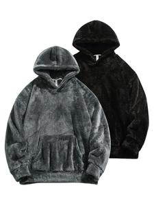 Men's Solid Thermal Lined Hoodie, Casual Loose Comfy Long Sleeve Hooded Sweatshirt for Fall & Winter, Men's Clothes for Daily Wear