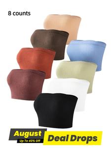 Women's Solid/cat Wireless Tube Top, Minimalist Casual Comfortable Ribbed Strapless Lingerie Top for Daily Wear, Breathable Women's Lingerie, Underwear, Strapless Bandeau Bras