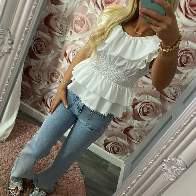 Peplum Frill Shirred Waist Top