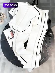 Women's Spring Summer Casual Set, Two-Piece Slim Fit Zipper Top & Long Pants, Perfect for Daily Wear, Outdoor, Formal & Casual