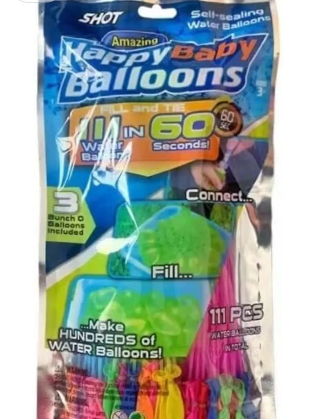 111 Self-Sealing Water Balloons - Fill & Tie Triple Bunch of Balloons - Ready-To-Go Bunch of Pre-Tied Water Balloons