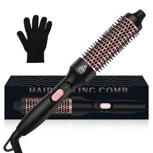 3 in 1 Round Electric Hair Brush, Hair Curling Straightening Brush, Heated Round Brush for Beach Waves, Digital Display 9 Heat Settings Hair Curler, Hair Styling Tool for Home & Travel