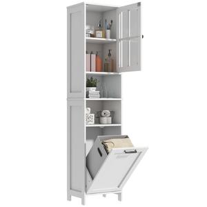 Glowlite 67.5" Tall Bathroom Storage Cabinet with Laundry Basket, Clear Acrylic Door & Open Shelves, Freestanding Organizer for Bathroom, Laundry Room, Kitchen or Hallway