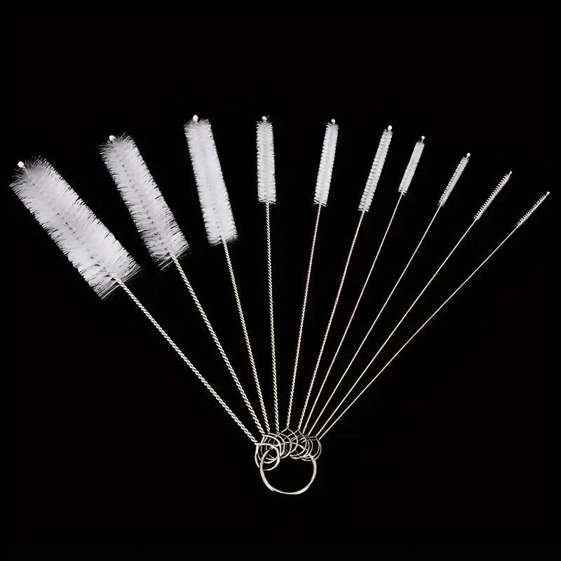 10pcs Stainless Steel Cleaning Brush Set with Soft Nylon Bristles - Ideal for Bottles, Glass Tubes, Fish Tanks, and Pipes - Durable Kitchen Tools for Effective Household Cleaning, Cleaning Tools