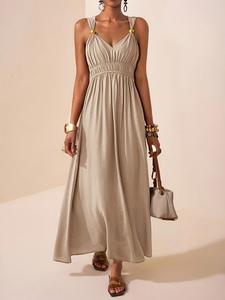 2026 Summer New Long Sleeveless Thin Strap Deep V Neck Elegant A-Line Dress, Stylish Women's Fashion, Perfect for Parties and Events