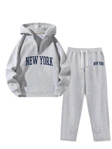 Men's Letter Print Zip Up Hoodie & Pants Two-Piece Set, Casual Long Sleeve Hooded Sweatshirt & Pants for Fall & Winter, Men's Two-piece Outfits for Daily Wear