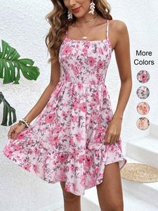 Women's Floral Print Cami Dress, Elegant Sleeveless Spaghetti Strap Dress for Party Holiday Wedding Guest, Ladies Summer Clothes