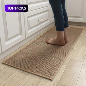 Washable Non-slip Kitchen Rug, 2 Counts Faux Sisal Running Rug, Lounge Rug, Faux Woven Kitchen Mat for Home Dormitory Bathroom Hotel, Room Decor