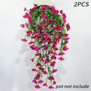 Artificial Hanging Flowers, 2 Counts Simulated Eucalyptus Morning Glory Hanging Rattan, Decorative Flowers for Home Wall Birthday Kitchen Gift