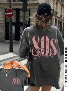 Women's Deep Casual T-Shirt, 80's Letter Print, Simple Campus Style, Fashion Streetwear, Retro High-End Comfortable Trendy Design