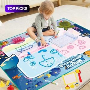 Educational Cute Cartoon Magic Water Drawing Mat, Large Absorbent Watercolor Painting Mats with Accessories Kit, Ideal Birthday Gift, Fun Educational Sensory Toys