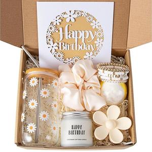 Women's Birthday Gift Set, Teen Girl Gifts, Birthday Gift Box, 7-Piece Daisy Glass Cup Set, 16oz, Perfect for Sisters, Daughters, Best Friends