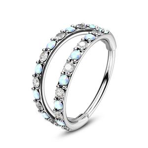 20G Alternating Opal & CZ Nose Ring – Trendy Double Hoop Look