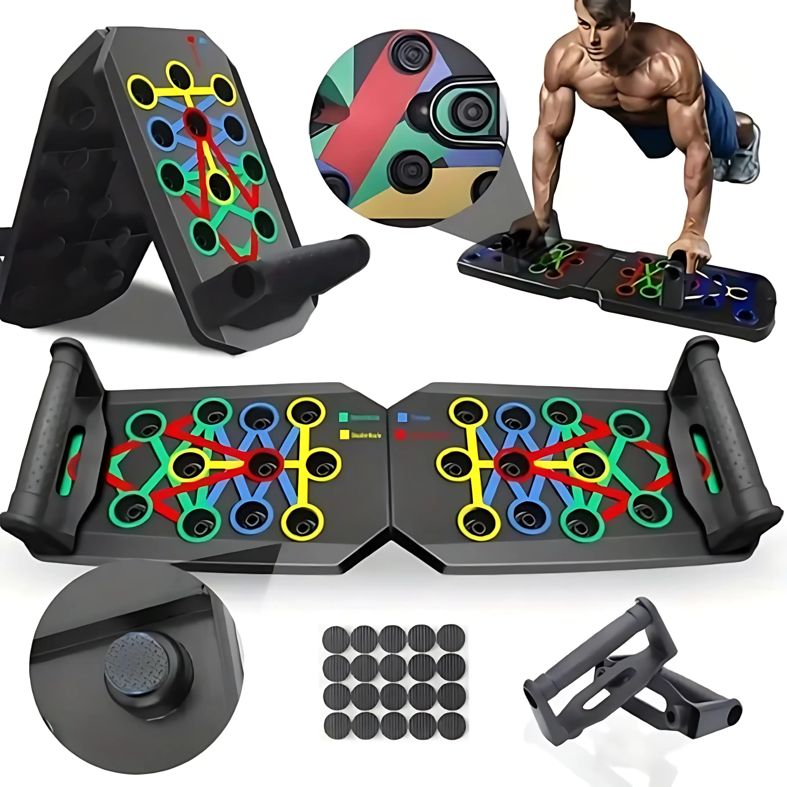Foldable Push-Up Board 14-in-1 Multifunctional Portable Home Gym Equipment for Full-Body Workout & Strength Training Counting Cordless Jump Rope, Twisting discs for Contouring- for Muscle Training and Stretching, , Fat Loss and Sculpting for Man&Women