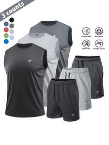 Two-piece Set Men's Logo Print Tank Top & Shorts Set, Breathable Quick Drying Sports Set, Men's Sportswear Set for Gym Workout Running Cycling, Sporty Breathable Outfits