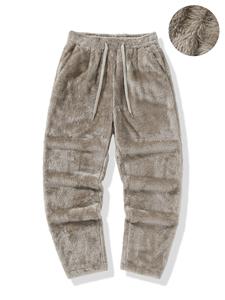 Men's Solid Color Drawstring Waist Fuzzy Pants, Thermal Warm Loose Casual Comfy Pocket Design Straight Leg Trousers for Fall & Winter, Men's Bottoms for Daily Wear
