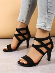 Women's Fashionable Cross Strap Open Toe High Heel Sandals, Crisscross Strap Sandals, Elegant Solid Color Sandals for Party, Daily Clothing Decor for Women & Girls, Walking Shoes
