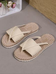 Women's Fashionable Plain Color Barefoot Slides, Classy Sandals, Casual Comfortable Beige Flat Slippers for Beach & Outdoor, Flip Sandal, Lightweight Breathable Slides for Daily Wear, Summer