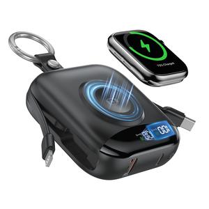 10000mAh wireless charging portable power bank, Portable battery pack for watches, fast charging PD20W, with dual wires, LED digital display, 5 outputs, zinc alloy hanging ring, small and lightweight charger, for iPhone, Samsung phones, Travel Gadgets