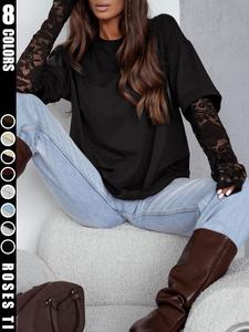 Vintage Loose T-Shirt + Lace Long Sleeve: Unisex Layered Sweet & Spicy Slim-Fit Top for Women