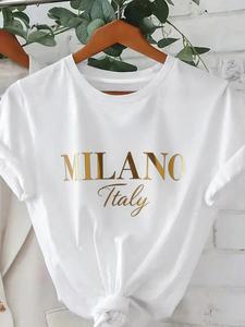 Women's Letter Print Round Neck Tee, Casual Short Sleeve Crew Neck T-shirt for Daily Wear, Ladies Clothes for All Seasons