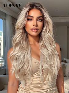 26 Inch Long Blonde Wavy Wigs for Women, Gorgeous Fluffy Wigs without Bangs, Synthetic Lace Front Wigs for Party, Daily Use