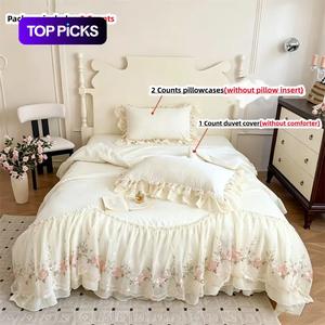 3pcs Korean Lace Trim Bedding Set with Embroidered Lace Quilt Cover and Pillowcases, Elegant Dorm Room Decor for Cozy Nights, Soft Bedding Sets #TOP PICKS