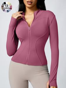 Women's Zip Up Sports Jacket, Tight Long Sleeve Sports Top, Ladies Sportswear Clothing for Spring Indoor Outdoor Wear, Yoga Jacket